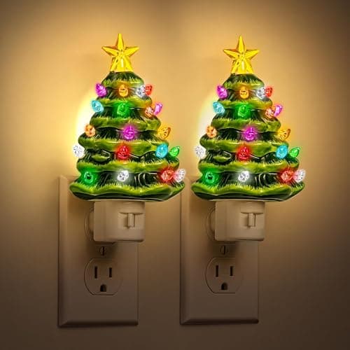 JandCase Christmas Tree Night Light, 3000K Night Lights Plug into Wall,Cute & Funny Christmas Night Light for Kids,Plug in Vintage Decor Nightlight with 360° Rotatable for Home Party Decor,2 Pack - Image 1