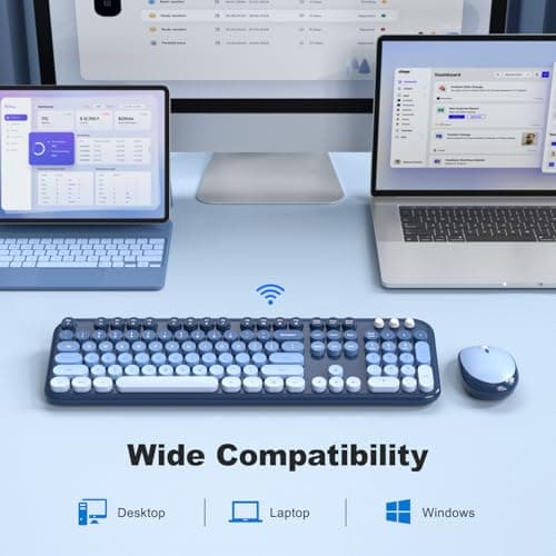 Atelus Wireless Keyboard and Mouse Combo, Typewriter Full Size Keyboard with Number Pad, Ergonomic Design for Windows PC Computer Laptop Desktop, Home and Office Use -Blue - Thumbnail 4