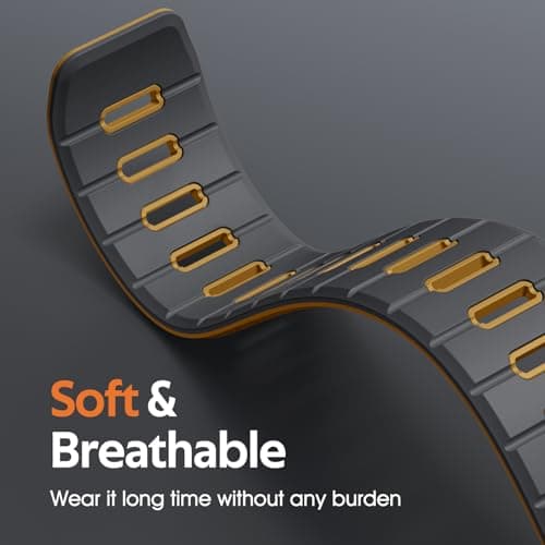 Odbeai Magnetic Sport Band Compatible with Apple Watch Ultra 3 2/Ultra Band for Men 49mm 46mm 45mm 44mm 42mm,Strong Magnet Soft Silicone Strap for iWatch Series 11 10 9-1 SE,Anthracite/Earthy Yellow - Thumbnail 3