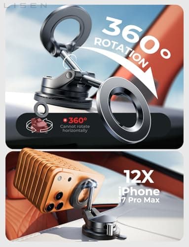 LISEN for Magsafe Car Mount, Cell Phone Holders for Your Car, Magnetic Car Accessories for Women Men Jeep Truck, Gifts for Mothers Day Him Her for iPhone 17 Pro Max 16 15 14 13 12, Samsung S26, Black - Thumbnail 6