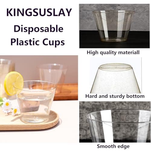 KINGSUSLAY 50 Pack Plastic Cups, 9 oz Glitter Disposable Gold Cups, Clear Plastic Tumblers and Clear Party Cup for Weddings, Birthday,Thanksgiving, Christmas,etc. - Thumbnail 4