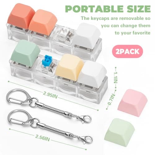 Keyboard Fidget Toy for Adults 2 PCS Slient & Clicky Fidget Keyboard Keychain Clicker Sensory Toys for Anxiety Stress Relief (Pink&Green, 2P-4 in 1) - Thumbnail 2