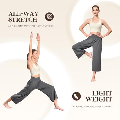 Ipletix Capri Pants for Women High Waisted Casual Wide Leg Yoga Pants with Pockets for Travel Gym Exercise 23" Inseam Black L - Thumbnail 4