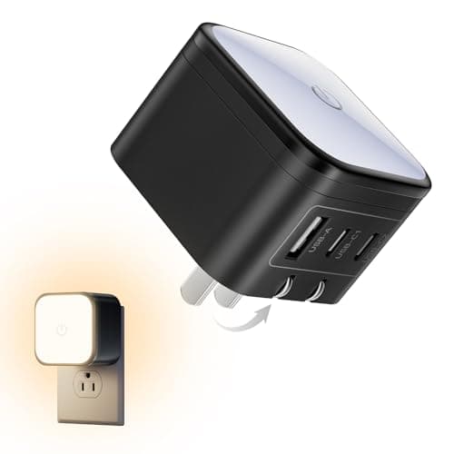 45W GaN USB-C Wall Charger with Touch-Control Night Light, 3-Port Fast Charging Power Adapter (2 USB-C + 1 USB-A), Foldable Plug, PPS Support （Black） - Image 1