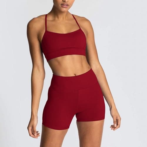 Womens 2 Piece Workout Sets Sports Bra High Waist Tummy Control Biker Shorts Yoga Pilates Outfits - Thumbnail 5