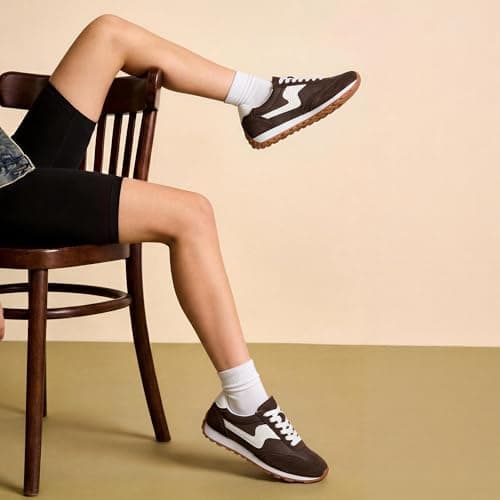 VIUGJNEX Chocolate Brown Sneakers for Women Lace Up Tennis Shoes for Women Comfortable Slip On Fashion Sneakers Size 6 - Thumbnail 2