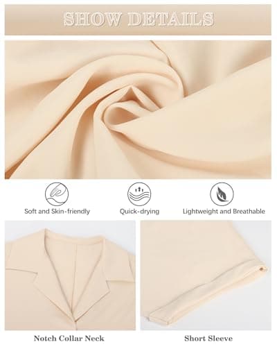 IEEILULU Women Striped Collared Shirt Casual Short Sleeve V Neck Blouse Tops Loose Fit Business Work Dressy Shirts Apricot Striped S - Thumbnail 6