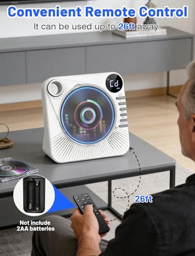 Portable CD Player with Bluetooth, 4000mAh Recheageable Desktop CD Players for Home, CD Music Player with Speakers,Remote Control,LCD Display, AUX, USB, Headphone Jack - Thumbnail 4