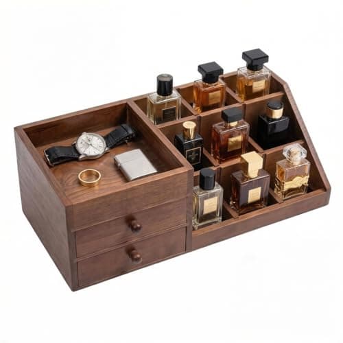 LskoYtsa 3-tier Stepped Structure Cologne Organizer for Men Display Shelf with Drawer Storage Perfume Organization and Storage Display Risers,Great Gift for Man brown - Image 1