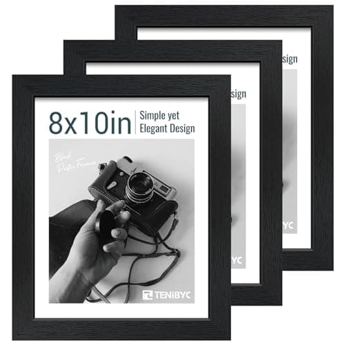 TENIBYC 8x10 Picture Frame Set - 3 Pack, Textured Black Solid Wood, HD Tempered Glass, Gallery Photo Frame, Table or Wall Display - Image 1