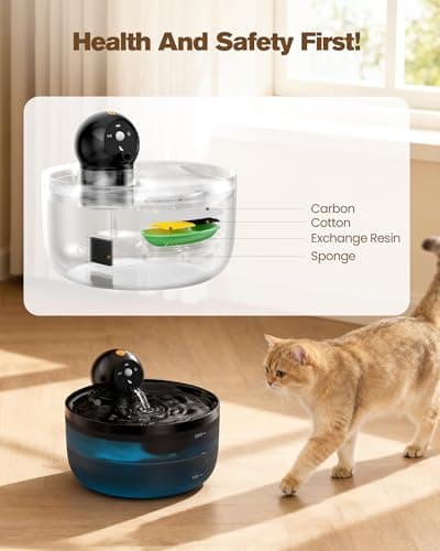 Cat Water Fountain Wireless Cordless: Cat Fountain for Drinking Battery Operated - 88oz/2.6L Black Pet Water Fountain Rechargeable - Quiet Cats Water Bowl Dispenser with Motion Sensor - Small Animals - Thumbnail 6