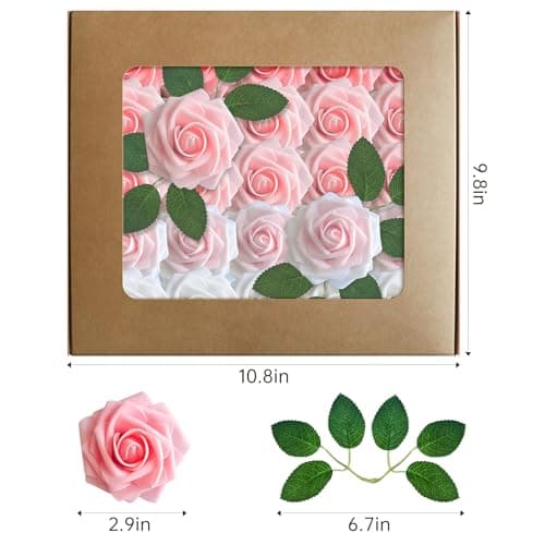 Bnoiiok Artificial Flowers 25pcs Real Looking Blush Shades Foam Fake Roses with Stems for DIY Wedding Bouquets Bridal Shower Pink Centerpieces Floral Arrangements Party Tables Home Decorations - Thumbnail 3