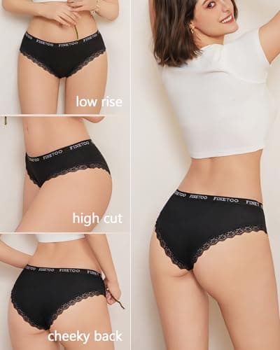 FINETOO Cotton underwear for women Cheeky Bikini Panties Low Rise Soft Lace Hipster Sexy Panty for Dailywear 6 Pack - Thumbnail 3