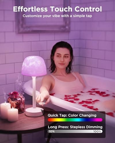 Beslike Waterproof Shower Lamp, Rechargeable Cordless Bathroom Light with Ocean Wave Projector, 16-Color Changing LED Mood Light with Touch & Remote Control for Bathtub, Spa and Bathroom Decor - Thumbnail 6