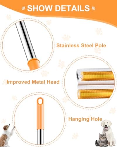 COVITKAN 3 in 1 Carpet Rake for Pet Hair Removal Tool, 51” Adjustable Long Handle Pet Hair Removal Broom, Pet Grooming Brush, Cat Dog Hair Remover Carpet Scraper for Rugs, Mats - Thumbnail 4