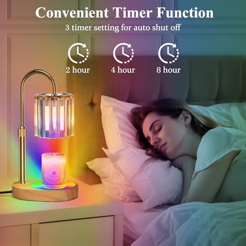 Lukasa Candle Warmer Lamp, with RGB LED Lights,Timer and Dimmer, Adjustable Height, House Warming Gifts New Home Decor, Gifts for Women Mom, Wax Melt Warmer for Scented Jar Candles - Thumbnail 4