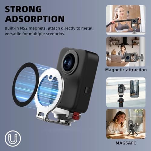 BRDRC Action 5 Pro Magnetic Stand Base, Quick Release Adapter Aluminum Alloy 360° Adjustable Mount for Osmo 360/4/3 Accessories, for MagSafe Phone Stand Desktop Holder with 1/4” Screw Hole - Thumbnail 2