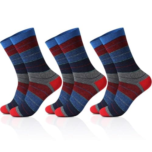 NKMOOS Thin Bule Red Striped Socks Women Cotton,Vintage Bule Grey Women's Crew Socks Size 7-9,Fashion Soft Cozy Casual Everyday Breathable Business Work Gifts for Women Sock for Trouser 3 Pairs - Image 1