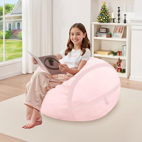 HABUTWAY 2ft Bean Bag Chair Bean Bag Chairs with Memory Foam Filled, Beanbag Chair with Dutch Velvet Cover, Comfy Chairs for Living Room, Bedroom, Dorm, Pink - Image 1