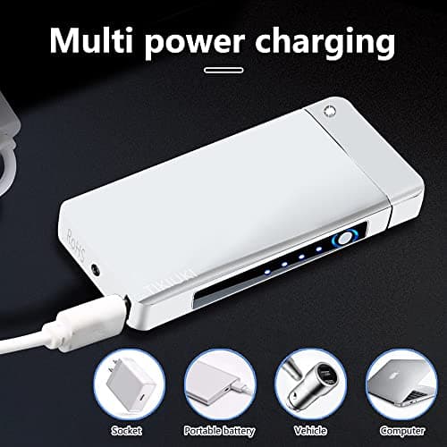 TIKIUKI Plasma Lighter Rechargeable, Windproof USB Lighters Arc Cool Lighter with Projection Stone, Visual Battery Auto-Off, Vintage Custom Lighters Design for Outdoor Camping Candle Gift（Silver） - Thumbnail 2