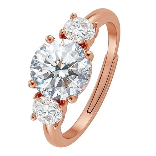 2 Carat Moissanite Engagement Ring for Women, 3-Stone D Color VVS1 Clarity Moissanite Wedding Ring, 14K Rose Gold Plated Adjustable Promise Ring, Hypoallergenic Anniversary Bridal Ring with Gift Box (36Rose Gold SIZE 4–7) - Image 1