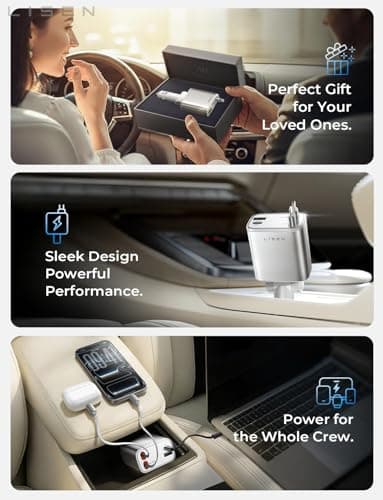 LISEN Retractable Car Charger for iPhone, for iPhone 17 Pro Max 16 15 14 13 12 Plus Mini, Cute 4 in 1 Retractable USB C Car Charger Fast Chareg for Women Men, 84W Fast Charging Car Accessorie - Thumbnail 4