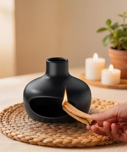 Kitcroet Palo Santo Holder - Modern Chiminea Incense Burner for Yoga, Meditation, and Anxiety Relief - Wood Sticks Dish, Sage Ash Catcher, Smudge Bowl, Cone Burner - Cauldron - Thumbnail 5