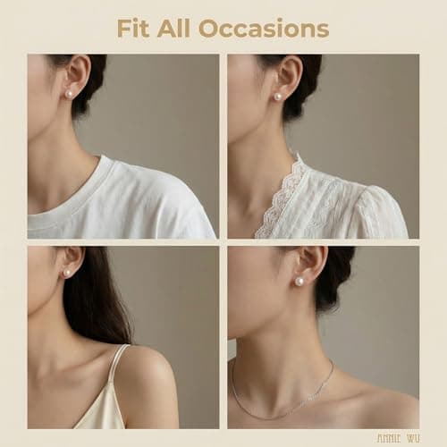 ANNIE WU Freshwater Pearl Stud Earrings, 925 Sterling Silver Hypoallergenic Earrings for Women, Dainty Round Pearl Earrings, Elegant Daily Jewelry, Gift Box Included - Thumbnail 5