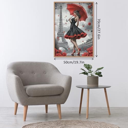 Paris Flower Woman with Umbrella Puzzles for Adults 1000 Pieces, Eiffel Tower Beautiful Girl Jigsaw Puzzles, Challenging Retro Art Puzzles - Thumbnail 5