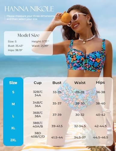 Hanna Nikole Swimming Suits for Women, Floral Print Boho Swimsuit High Waist, Full Coverage Bikini Set - Thumbnail 5