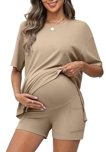 Charmo Womens 2 Piece Outfits Summer Casual Vacation Short Set Beach Lounge Matching Sets with Pockets Khaki S - Image 1