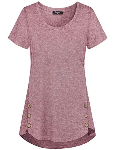 Maternity Tunic, Quinee Women Round Neck Short Sleeve Summer Breastfeeding Pajamas Layering Nursing Tops Easy Acces Home Wear Button Details Comfortable Knitted Shirts Rose Red XXL - Thumbnail 2