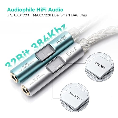 NK1 MAX USB C to 3.5mm Female Headphone Jack Adapter, Hi-Res 32bit/384KHz USBC to Aux Audiophile DAC Dongle Adapter with Silver-Plated OCC Cable, Compatible with iPhone 16/Android/Tablet/PC(Silver) - Thumbnail 2
