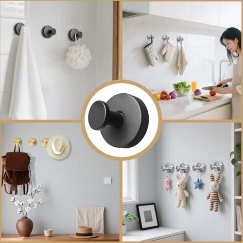Xikelooy 4Pcs Suction Cup Hooks, Suction Cup Hooks for Shower,Removable Towel Hooks for Bathroom Window Glass Door Wall, Bath Robe Looafh Wreath Hook for Hanging (Black) - Thumbnail 4