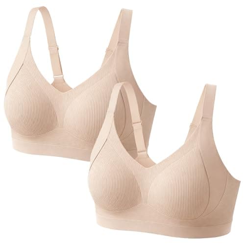 Women's undergarment bras featuring a wire-free and seamless design, offering substantial support, moisture absorption, and sweat-wicking properties, specifically designed for daily exercise.(2 Pack) - Image 1