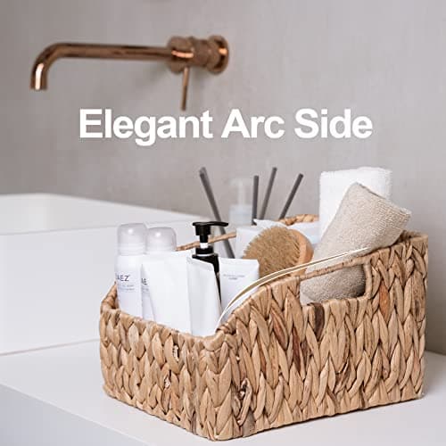 FairyHaus Wicker Baskets 2 Pack, Natural Large Wicker Baskets for Storage, Nesting Hand-woven Water Hyacinth Wicker Baskets for Organizing with Built-in Handles, 9"L x 11"W x 7"H - Thumbnail 3