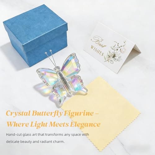 MysticGlitz Iridescent Crystal Butterfly Figurine - Hand-Cut Faceted Glass Butterfly Decor, Rainbow Maker Sculpture for Home Office Desk, Unique Butterfly Gifts for Women Mom Birthday Mother's Day - Thumbnail 4