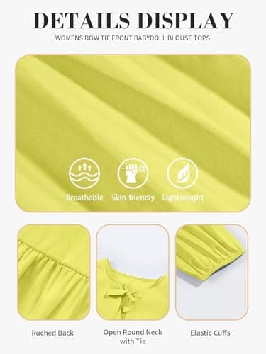 Tankaneo Womens Tie Front Tops Summer Peplum Babydoll Puff Short Sleeve Blouse Cute Cotton Shirts Yellow - Thumbnail 4
