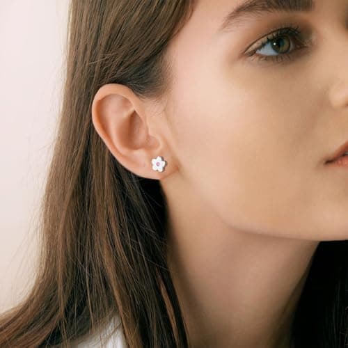 S925 Sterling Silver Stud Earrings for Women-Flower Stud Cubic Zirconia Post Earrings 18K Gold Plated Hypoallergenic Earrings Dainty Jewelry Gifts 6 CZ Colors Options for Mother Wife Sisters Friends (Gold - pink zircon) - Thumbnail 2