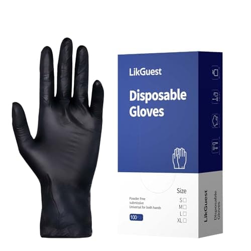 LikGuest Black Nitrile Disposable Gloves, Latex-Free, Powder-Free, 4 Mil, Chemical & Puncture Resistant, Food Safe, Industrial & Household Use,100-Count (Small) - Image 1