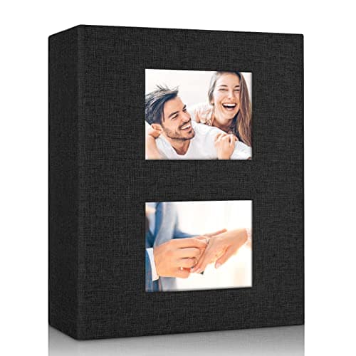 MSTONAL Photo Album 4x6 200 Pockets for Wedding Gifts, Linen Hardcover Memory Book with Front Window for Family Anniversary School Baby Travel Pictures Holds 200 Horizontal Photos, Black - Image 1