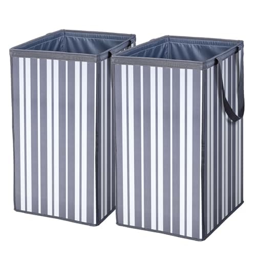 Laundry Basket，74L Laundry Hamper Large Collapsible,Durable, Waterproof & Space-Saving Storage for Clothes, Toys, blankets (Gray Striped, 2PCS) - Image 1