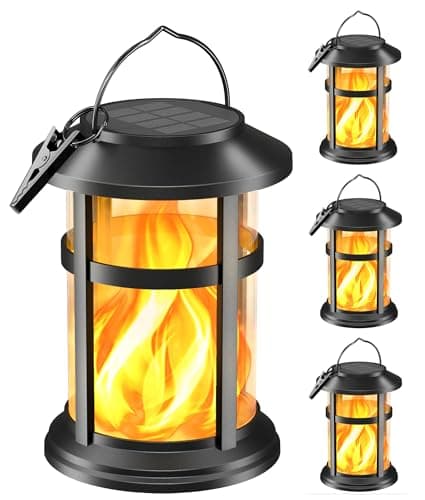 Otdair 4 Pack Solar Lanterns Outdoor Waterproof, Upgraded Flickering Flame Hanging Solar Lights for Outside, Solar Powered Lantern for Patio Yard Garden Porch Decor, Gift for Mom Housewarming - Image 1