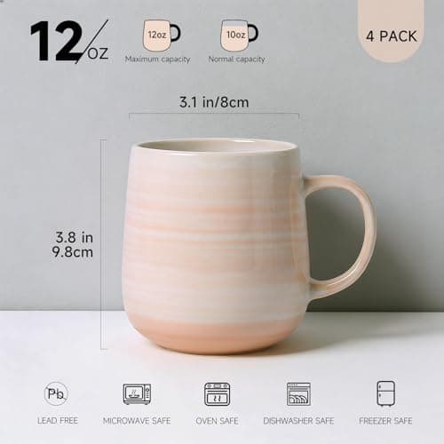 ALOFMO Coffee Mugs, Set of 4, Light Orange Ceramic Coffee Cups with Elegant Texture & Comfortable Handle, 12oz Stoneware Mugs - Dishwasher & Microwave Safe, Design for Home, Office, Cafe - Thumbnail 3