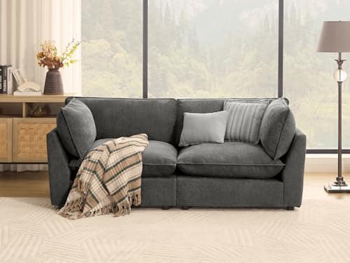 Iroomy Modular Sectional Sofa, Oversized Chenille Cloud Couch, Deep Comfy Seat, 2-Seater Sofas Couches for Living Room, Dark Grey - Image 1