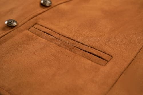 Ceehuteey Mens Suit Suede Double Breasted Vest Classic Groomsmen Wedding Waistcoat Leather Big Lapel(XL,Coffee), Large - Thumbnail 6