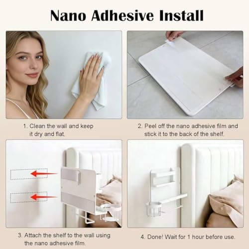 Bedside Wall Organizer,Floating Bedside Shelf Wall Mount Organizer,Cute Room Decor Aesthetic,Girls Room Decor, Cool Stuff for Bedroom Storage and Organization - Thumbnail 5