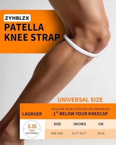 2PCS Patella Band for Knee Pain Relief, Silicone Patellar Tendon Support Strap Brace for Basketball, Running, Jumpers Knee, Tennis, Tendonitis, Soccer and Hiking, Women and Men, Includes Storage Bag (White) - Thumbnail 4
