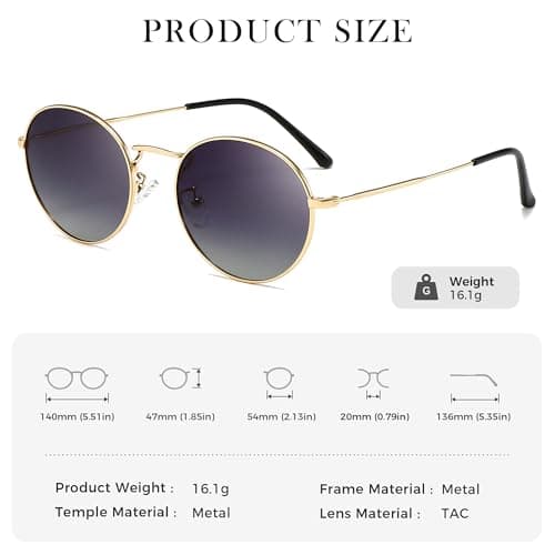 SUNGAIT Vintage Oval Sunglasses for Women - Elegant Metal Frame with Glittering Finish (Gold Frame/Grey Gradient Lens) - Thumbnail 6