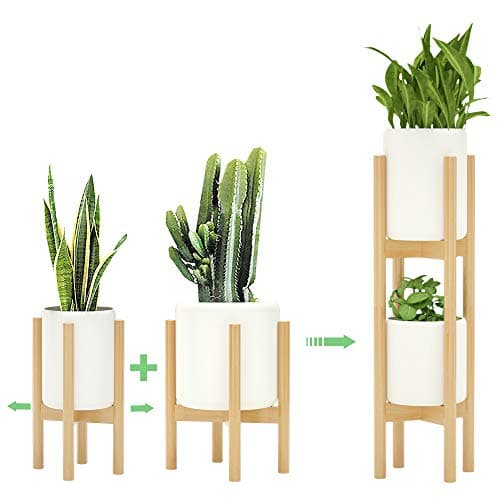 MUDEELA 2 Pack Indoor Plant Stands, 2 Tier Tall Plant Stand 30 inches, Mid Century Bamboo Plant Stand, Adjustable Width 8 - 12 inches, Fits Pot Size of 8 9 10 11 12 inches Pot & Plant Not Included, Natural